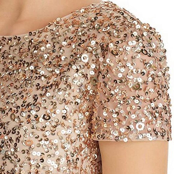 Adrianna Papell Women's Short-Sleeve All Over Sequin Gown - Picture 3 of 5
